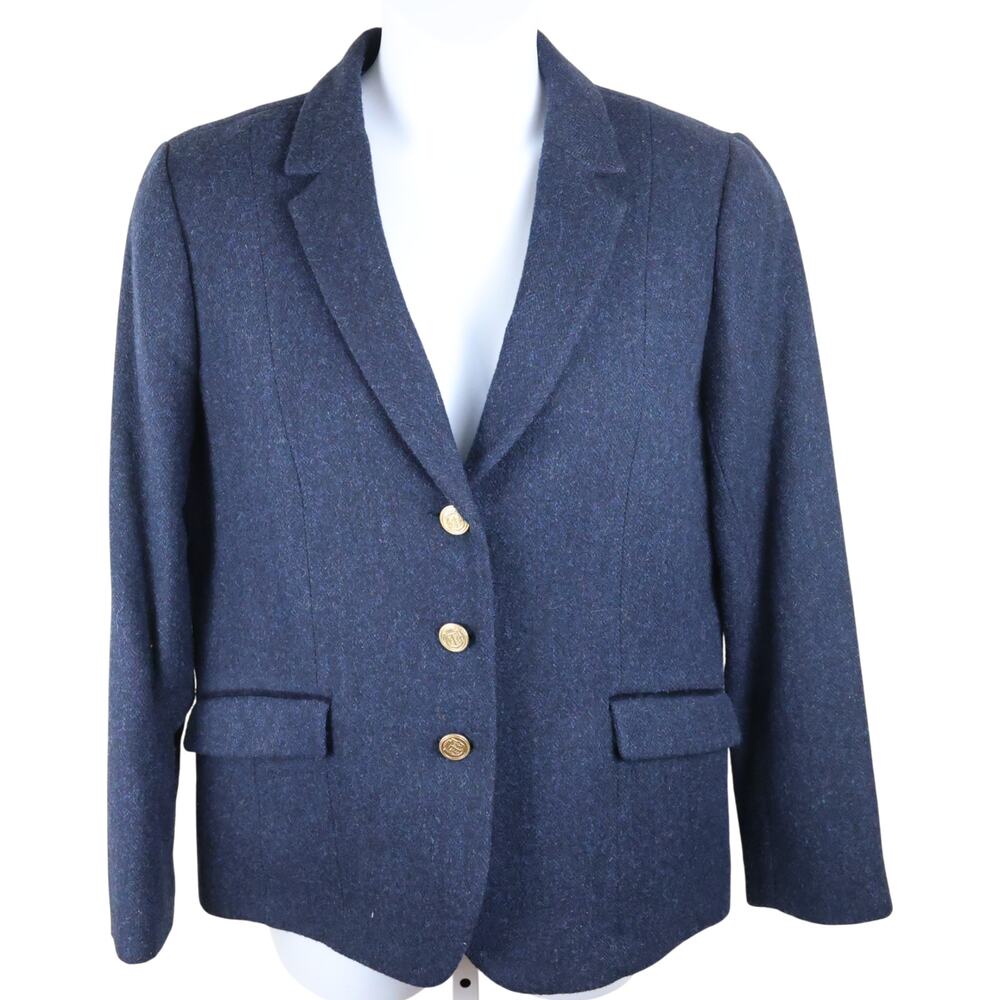 Talbots Women’s Navy Wool Blend Blazer Gold Button Jacket Size 14